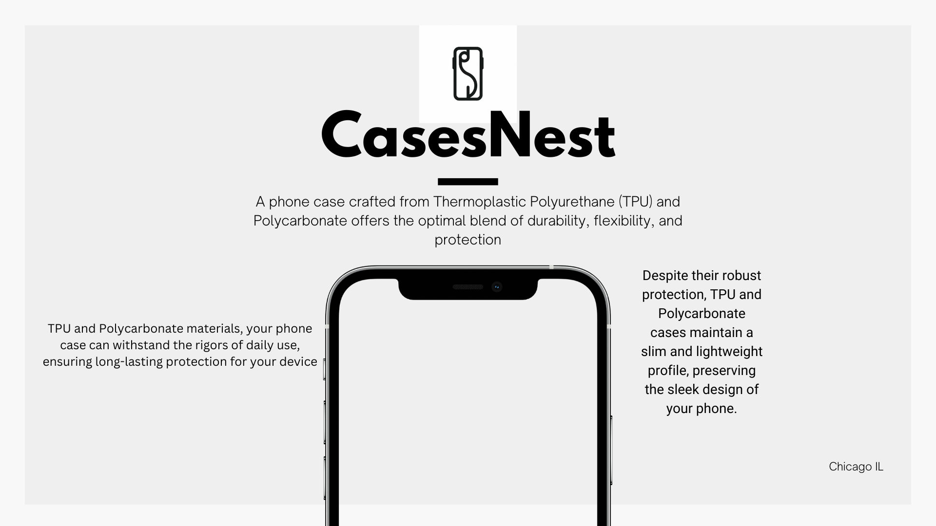 An engaging presentation of a phone case, highlighting its unique design features, material quality, and functionality, set against a complementary background to emphasize its style and appeal